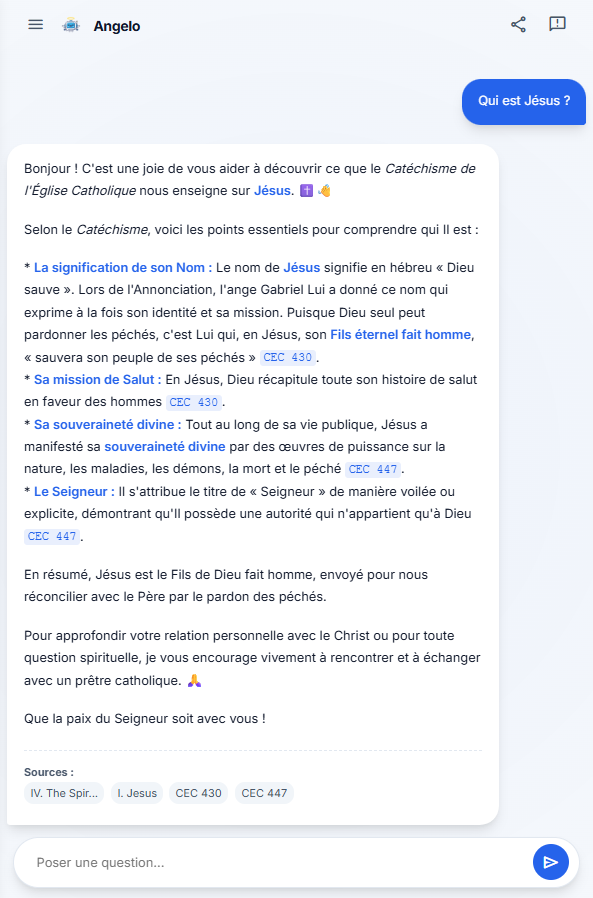 Interface de l'application Angelo avec sources
